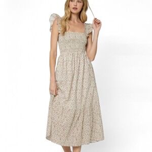 The Standard Stich The Flounce Smocked Midi Dress in Ivory Floral USA Size 2X